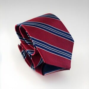 BROOKS BROTHERS "346" Pure‎ Silk Red with white & Navy blue Striped Neck Tie